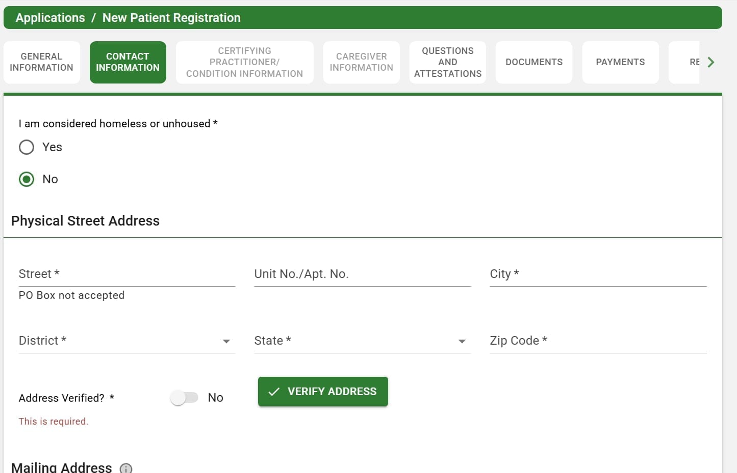 Contact Information form