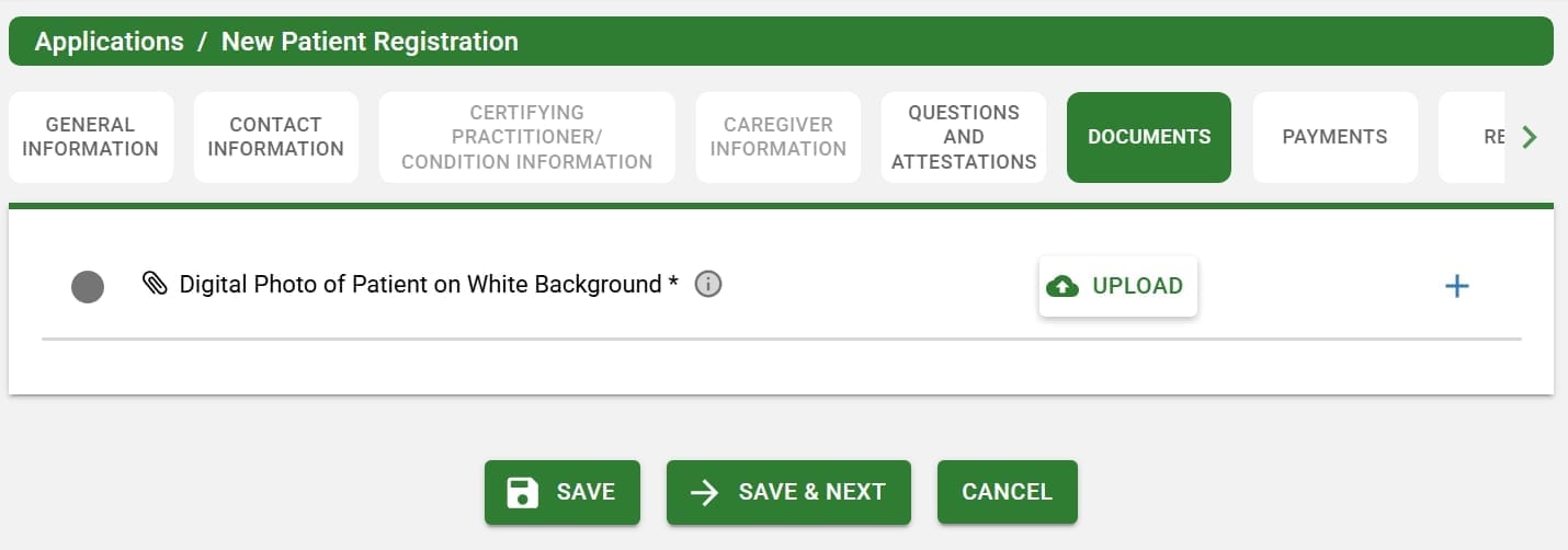Documents upload page