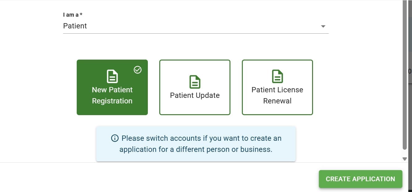 New Patient Registration selected