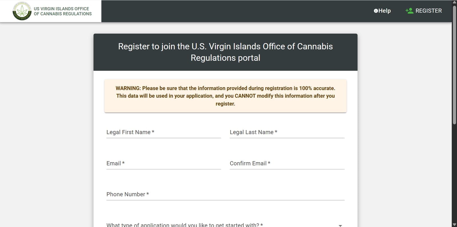 OCR portal registration form