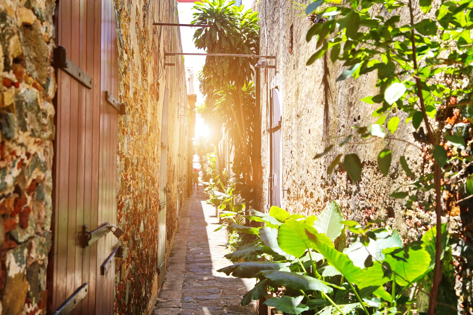 Historic stone alleyway in Charlotte Amalie, St. Thomas