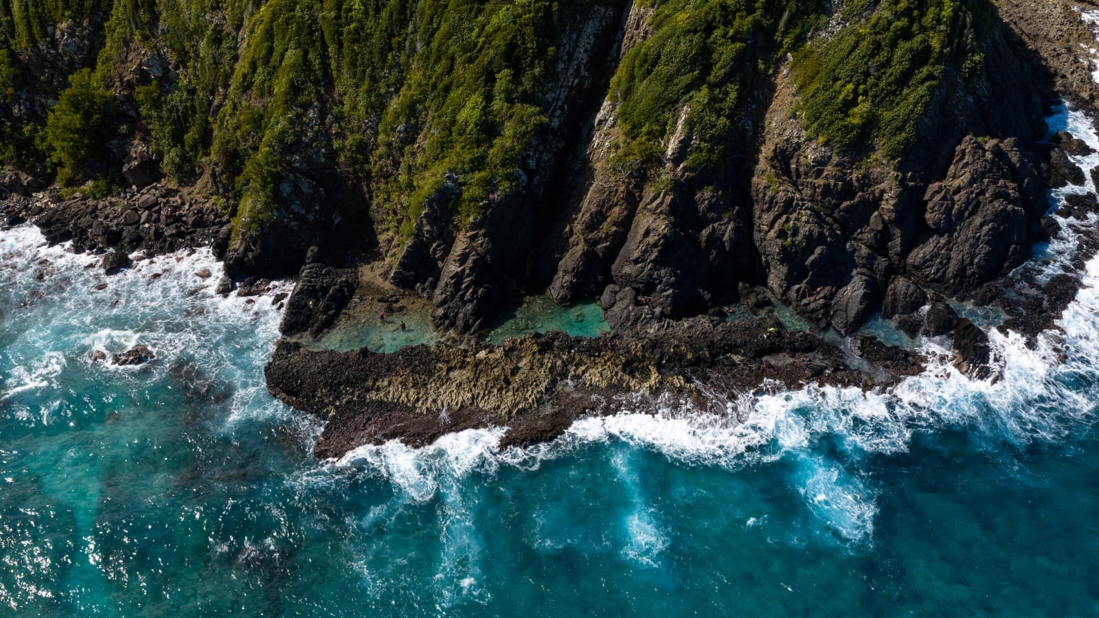 Aerial view of tide pools along the St. Croix coastline