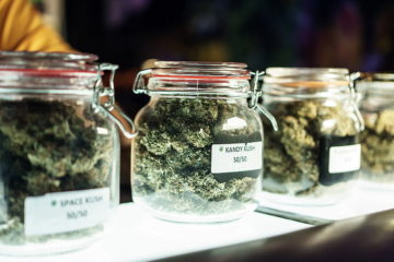 Jars of Cannabis on Shelf