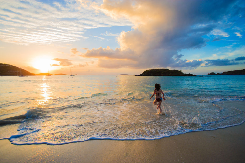 St. John Cinnamon Bay Beach during sunset.