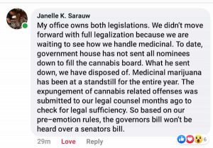 Senator Sarauw Facebook Recreational Cannabis Statement