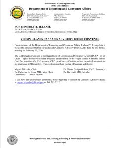 USVI Cannabis Advisory Board Press Release Regarding Feb. 27th Meeting