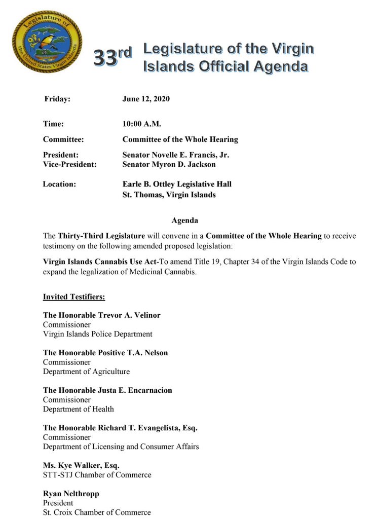 Legislature Press Release - Cannabis Bill Session Friday June 12th, 2020